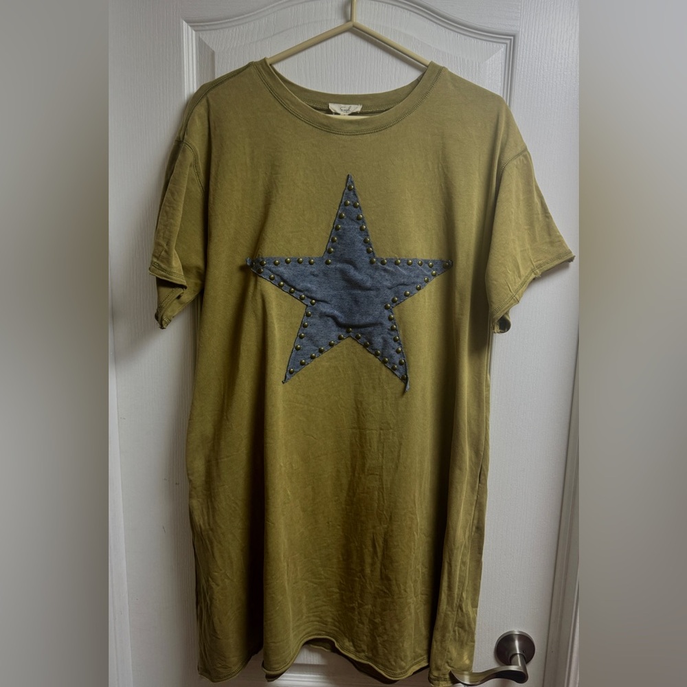 Easel Denim Star T Shirt Dress